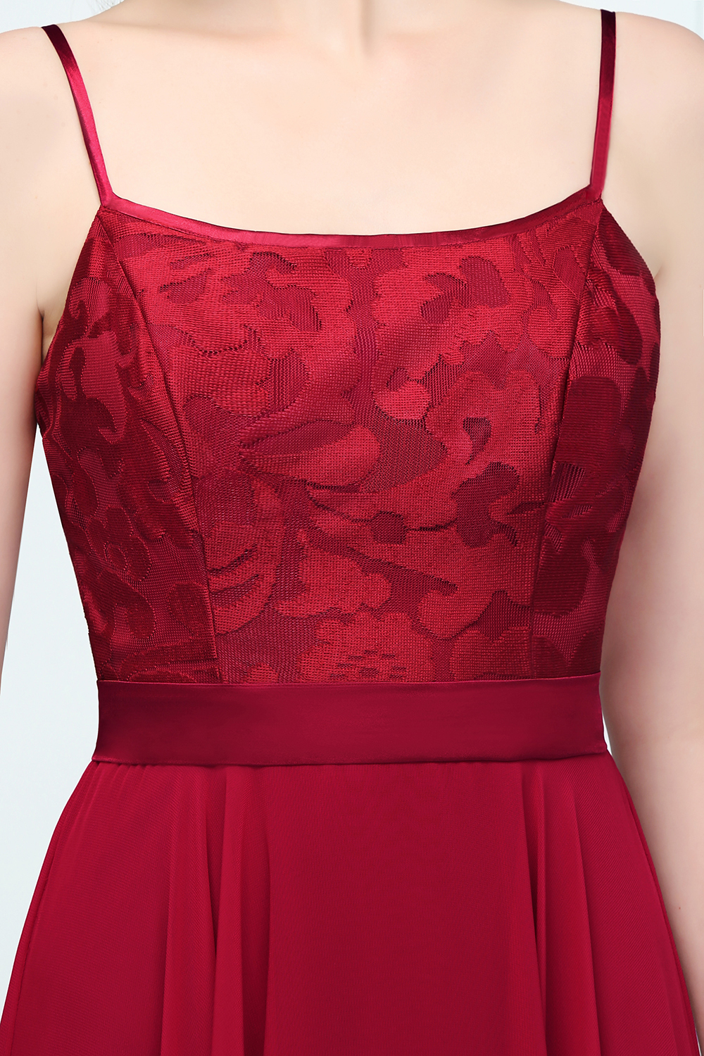 Long Chiffon A-line Lace Burgundy Evening Formal Dress