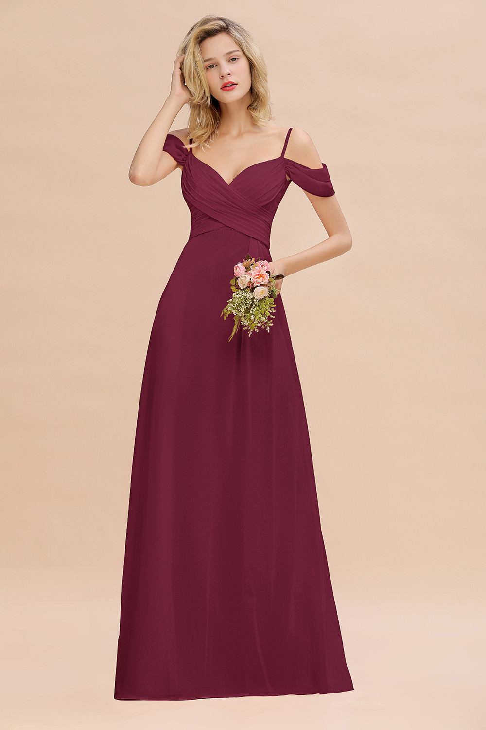 Spaghetti Straps Sweetheart Ruffles Bridesmaid Dress