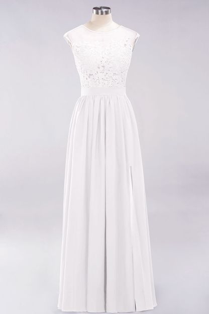 A-line Chiffon Lace Jewel Sleeveless Floor-Length Bridesmaid Dresses with Appliques