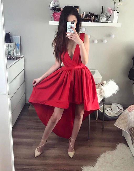 Chic High Low A-line V-neck Homecoming Dresses