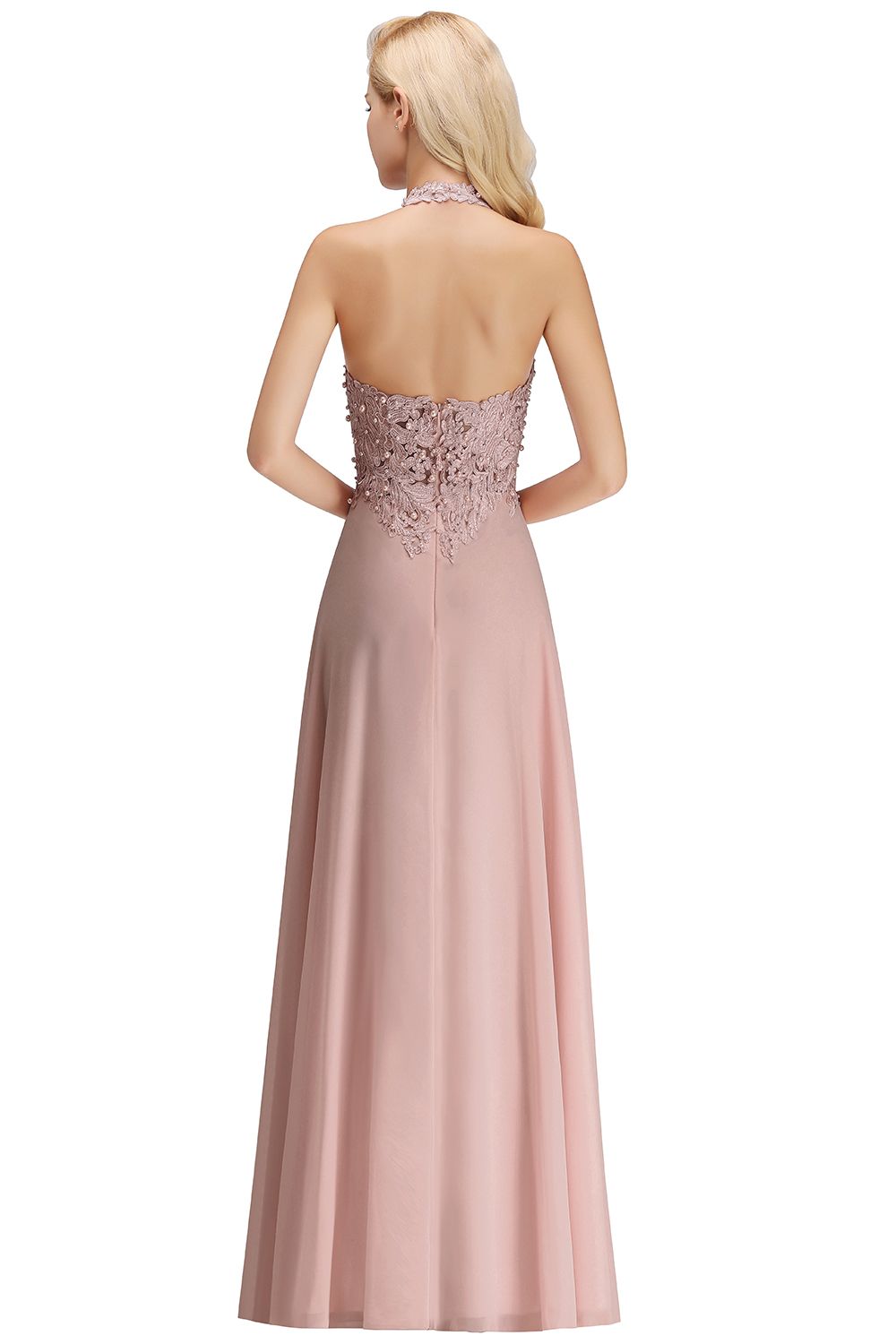 Halter Composite Emulation Silk A-line Floor Length Bridesmaid Dress