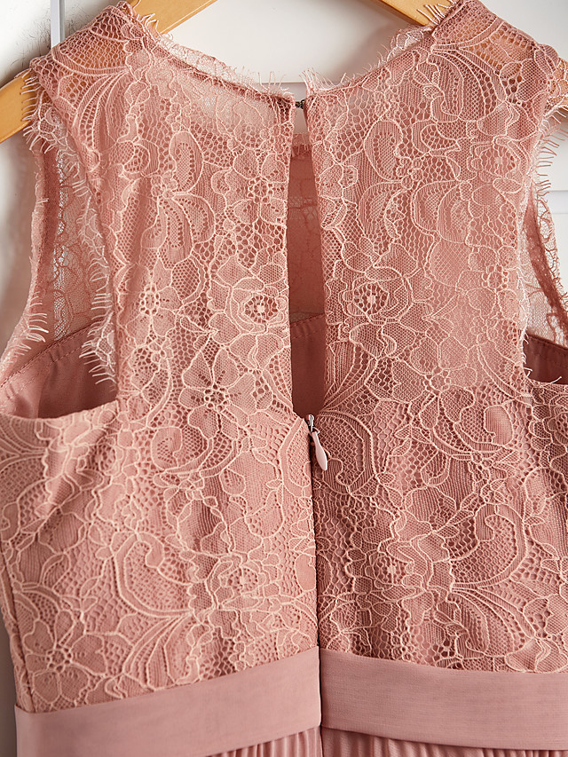 Dusty Rose Long A-line Chiffon Lace Junior Bridesmaid Dress