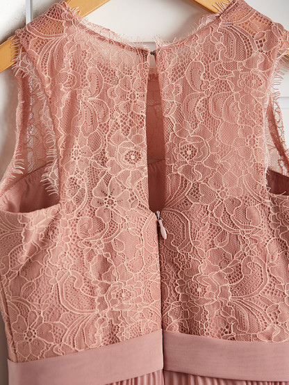 Dusty Rose Long A-line Chiffon Lace Junior Bridesmaid Dress