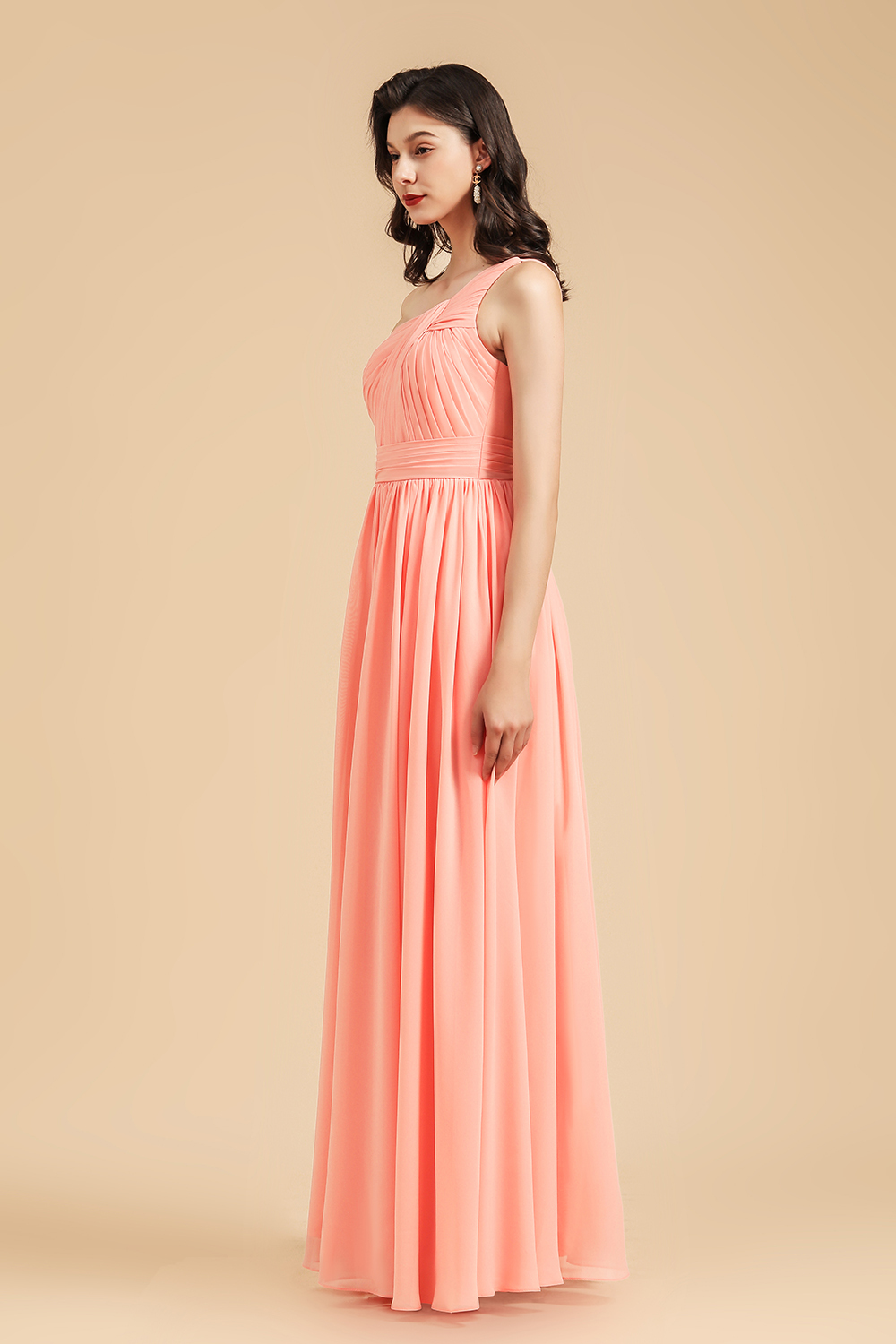 Long A-line One Shoulder Chiffon Bridesmaid Dress Wedding Party Dresses