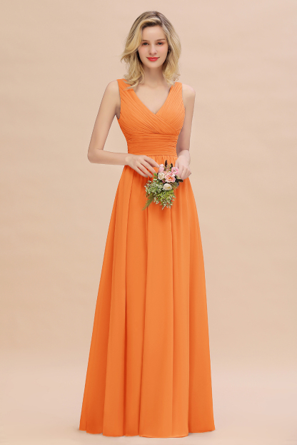 Elegant A-line V-Neck Ruffles Long Bridesmaid Dress