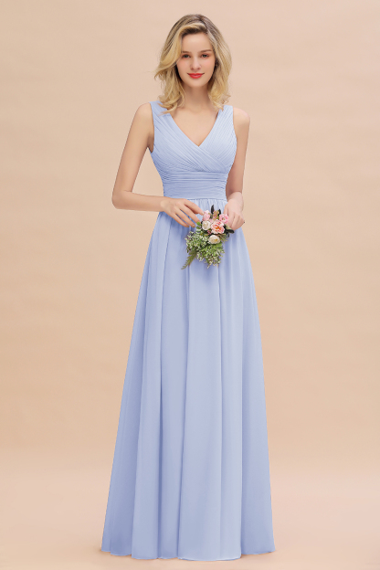 Elegant A-line V-Neck Ruffles Long Bridesmaid Dress