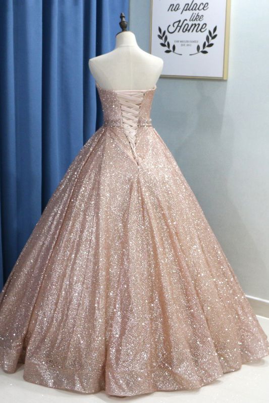 Shiny Sweetheart Sequins Floor-length Ruffles Princess Prom Dress