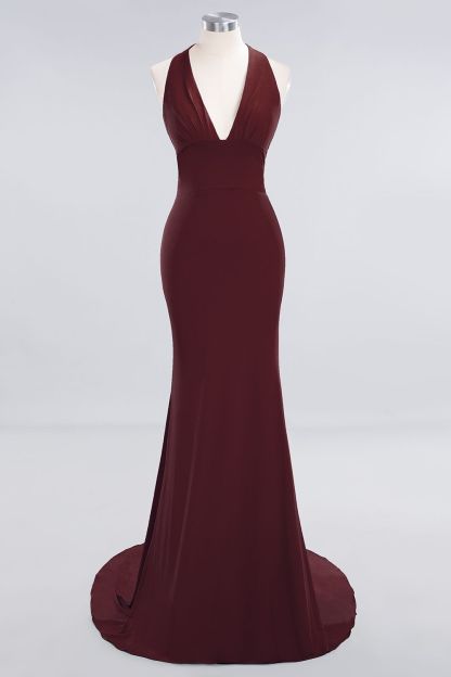 Elegant Halter Deep V-neck Open Back Floor-length Mermaid Prom Dress