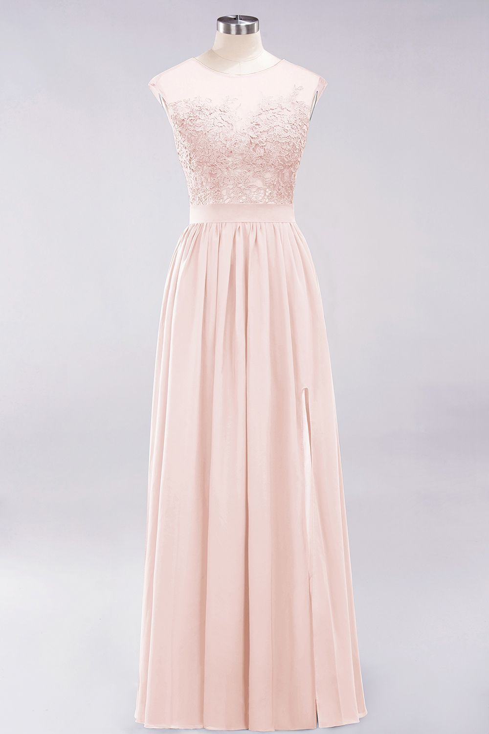 A-line Chiffon Lace Jewel Sleeveless Floor-Length Bridesmaid Dresses with Appliques