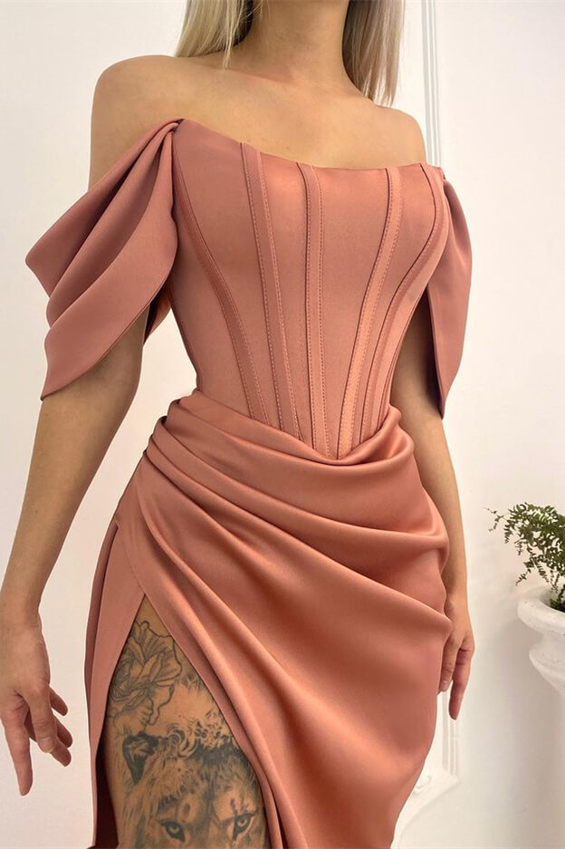 Long Mermaid Off the Shoulder Floor Length Prom Dresses with Slit