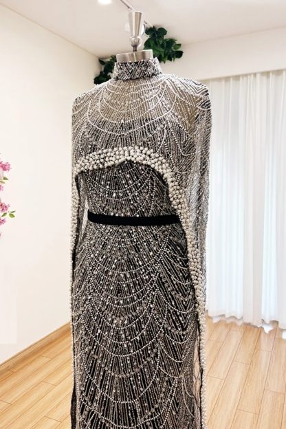 Elegant Two Piece Mermaid Long Prom Dress with Beadings and Beads
