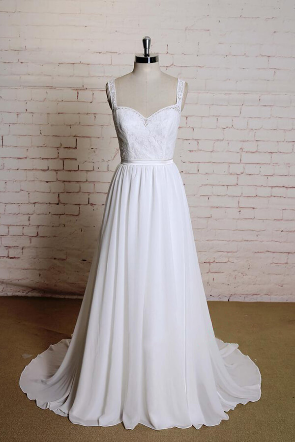 wedding dress chiffon backless Romantic Lace Top Chiffon Backless Boho Wedding Dress A Line Bridal Dress  MHL1823