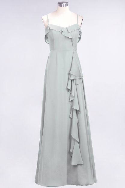 Spaghetti Straps A-Line Chiffon Backless Floor-length Prom Dress With Ruffles