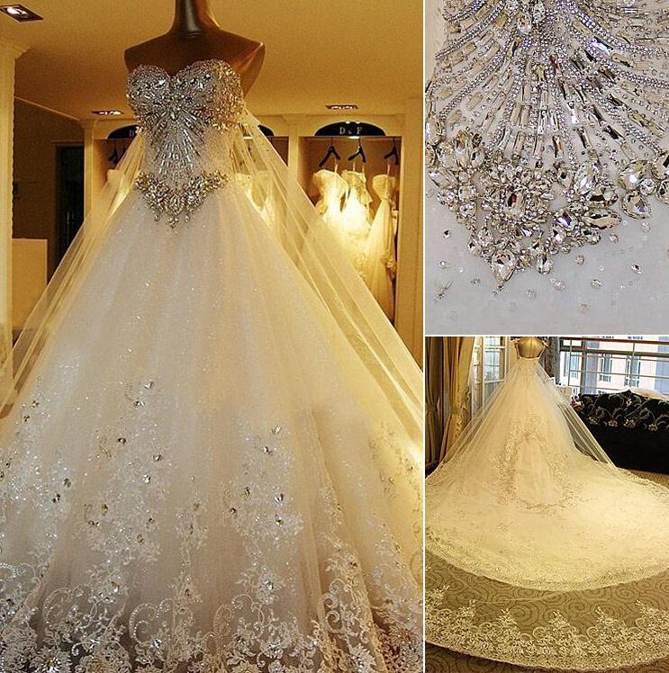 Elegant Long Ball Gown Sweetheart Appliques Crystal Beading Wedding Dresses