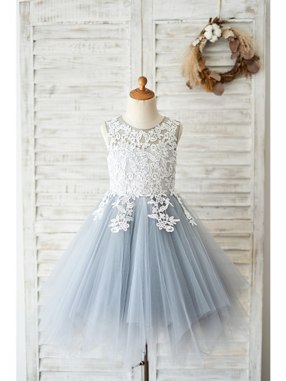 Short Ball Gown Tulle Lace Sleeveless Jewel Neck Flower Girl Dresses