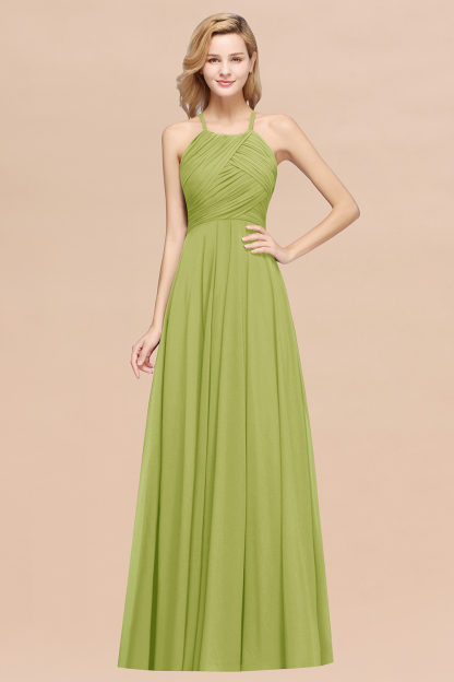 A-Line Chiffon Halter Ruffles Floor-Length Bridesmaid Dress