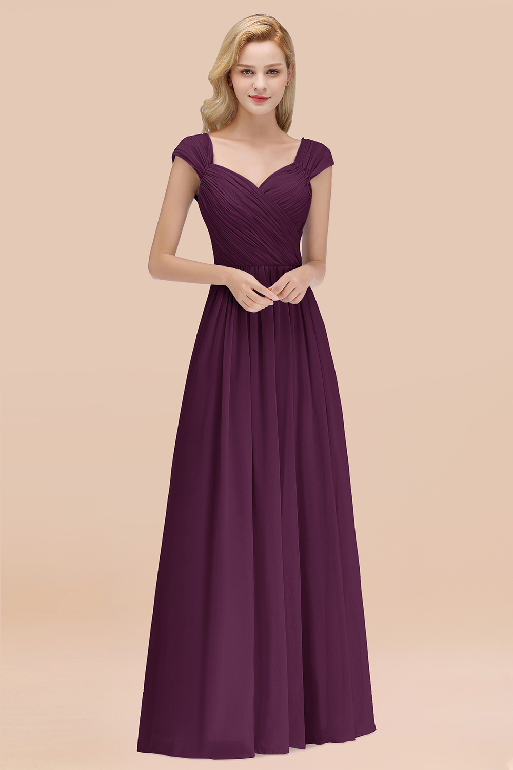 A-Line Chiffon Straps Sweetheart Sleeveless Floor-Length Bridesmaid Dress with Ruffles