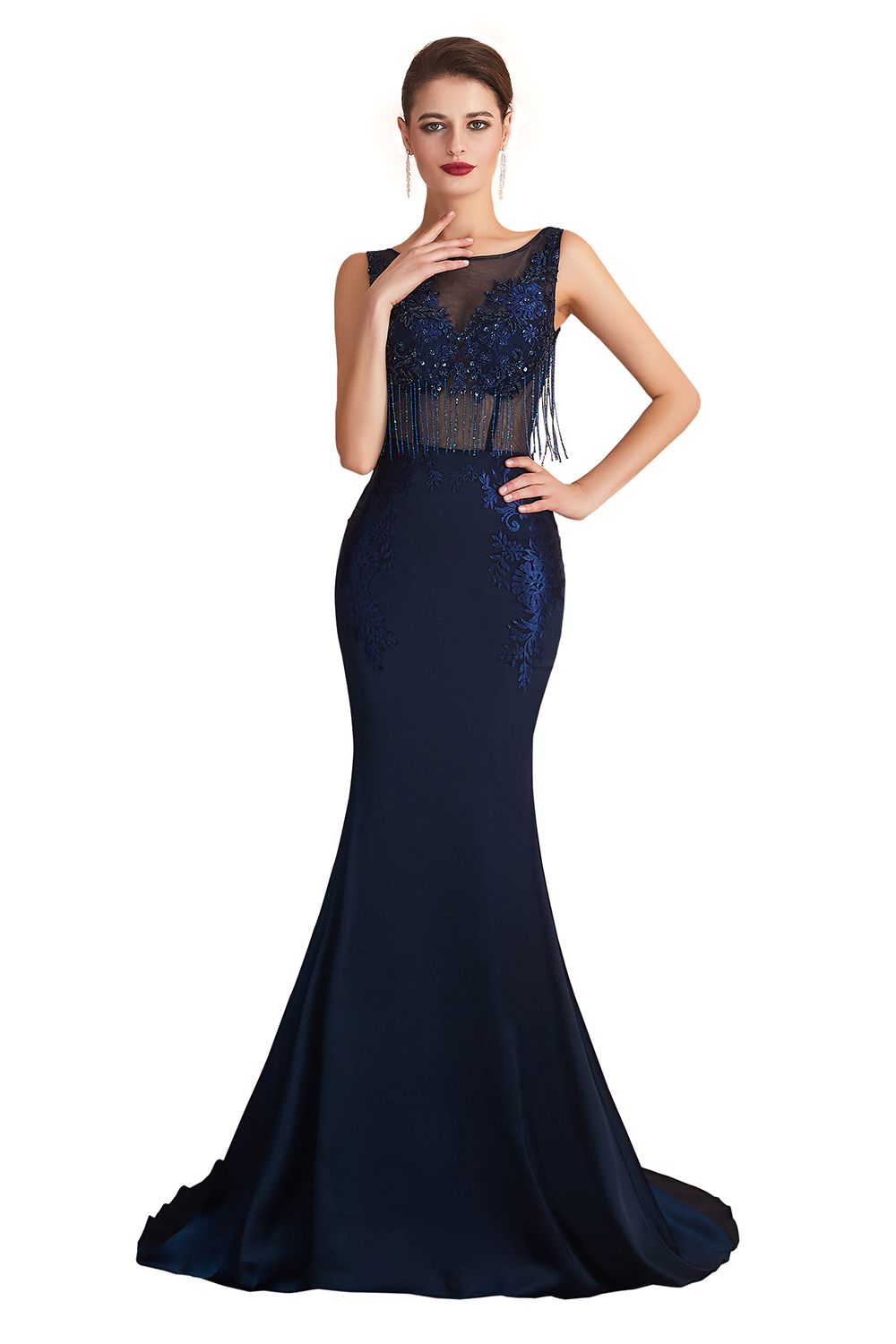 Fascinating Jewel Satin Mermaid Prom Dress