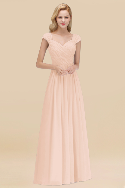 A-Line Chiffon Straps Sweetheart Sleeveless Floor-Length Bridesmaid Dress with Ruffles
