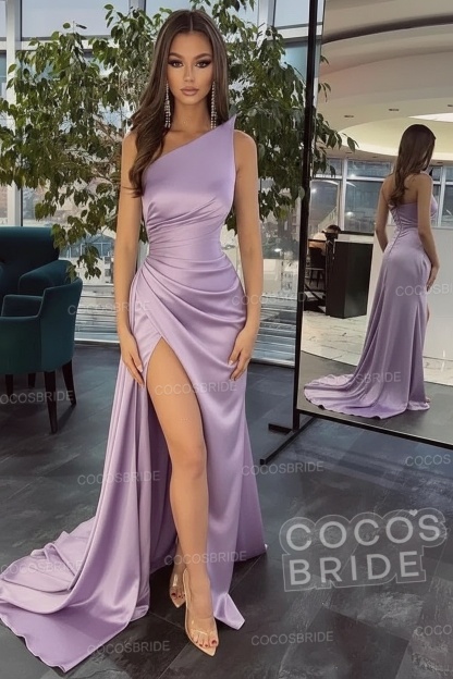 Elegant Black Long Mermaid One Shoulder Satin Prom Dress