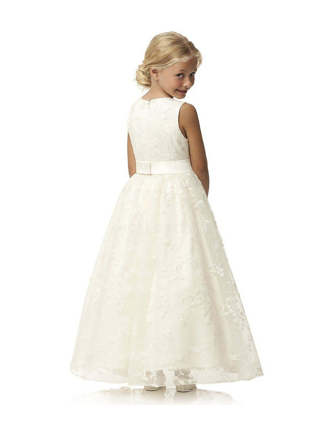 Ball Gown Long Length Wedding / First Communion / Birthday Flower Girl Dresses - Tulle / Cotton Sleeveless Jewel Neck With Embroidery / Solid