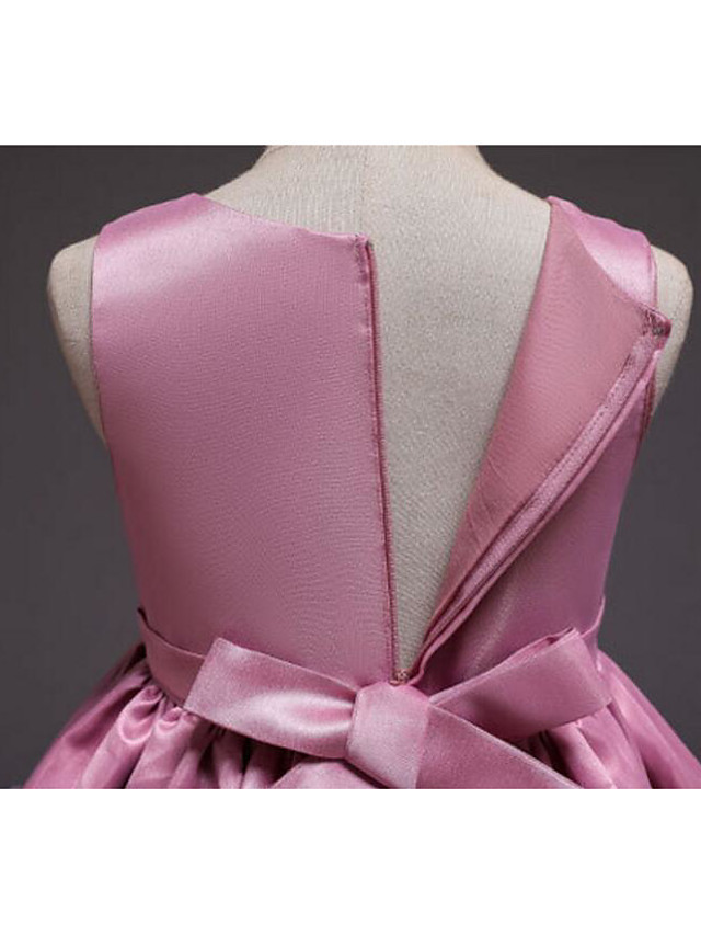 Princess Asymmetrical Wedding / Party / Pageant Flower Girl Dresses - Satin / Tulle Sleeveless Jewel Neck With Lace / Belt / Appliques