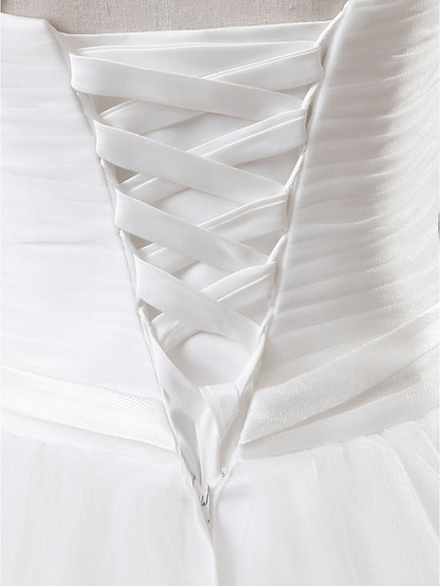 Long Ball Gown Jewel Neck Floor Length Chiffon Tulle Sleeveless Wedding Dresses