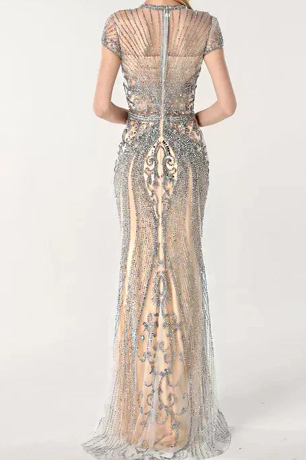 Long Mermaid Jewel Satin Beads Formal Evening Dresses