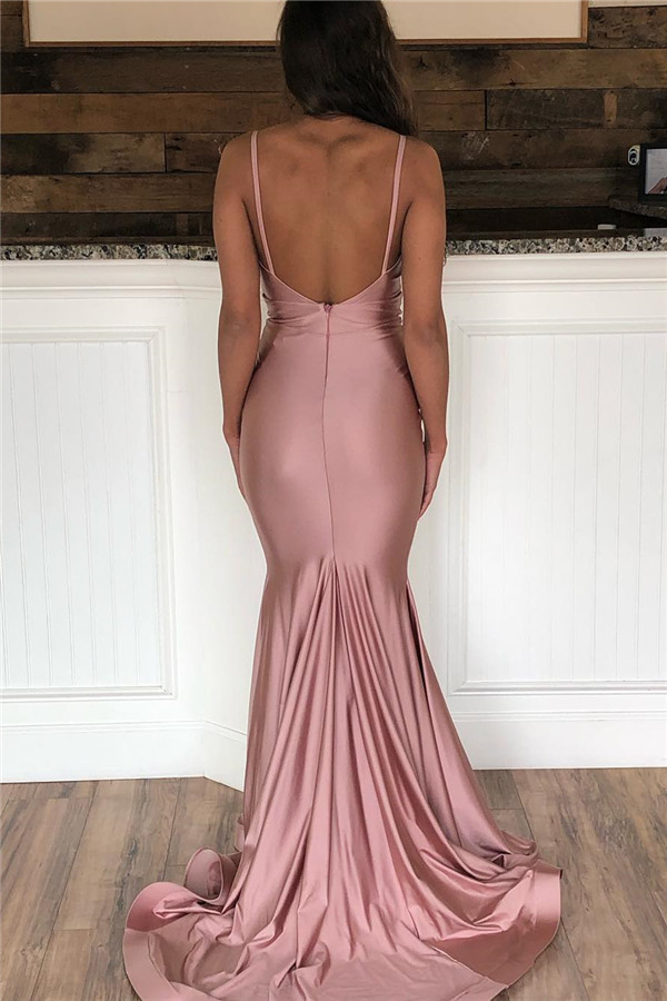Stunning Spaghetti Straps V-neck Mermaid Floor-length Prom Dress With Ruffles