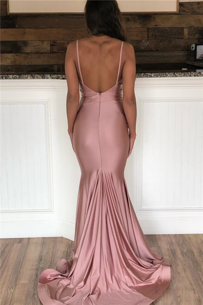 Stunning Spaghetti Straps V-neck Mermaid Floor-length Prom Dress With Ruffles