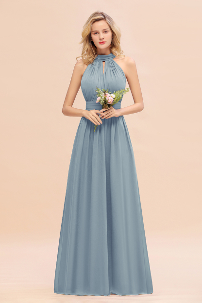 BM0758 Glamorous High-Neck Halter Bridesmaid Affordable Dresses with Ruffle