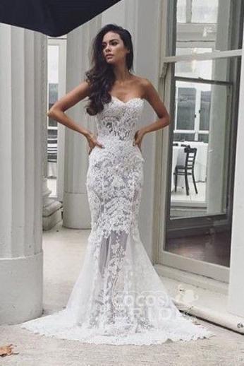 Mermaid Sweetheart Long Lace Appliques Wedding Dress