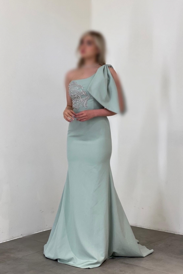 Elegant One Shoulder Mermaid Satin Ruffle Floor Length Prom Dress with Sequins