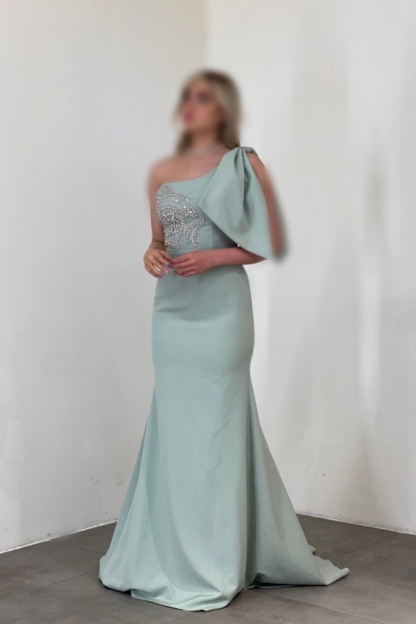 Elegant One Shoulder Mermaid Satin Ruffle Floor Length Prom Dress with Sequins