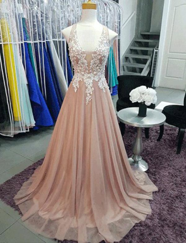 Graceful V-neck Appliques A-line Prom Dress