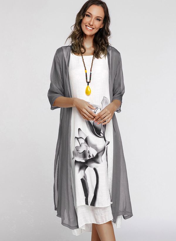 Floral Wrap Round Neckline Midi X-line Dress