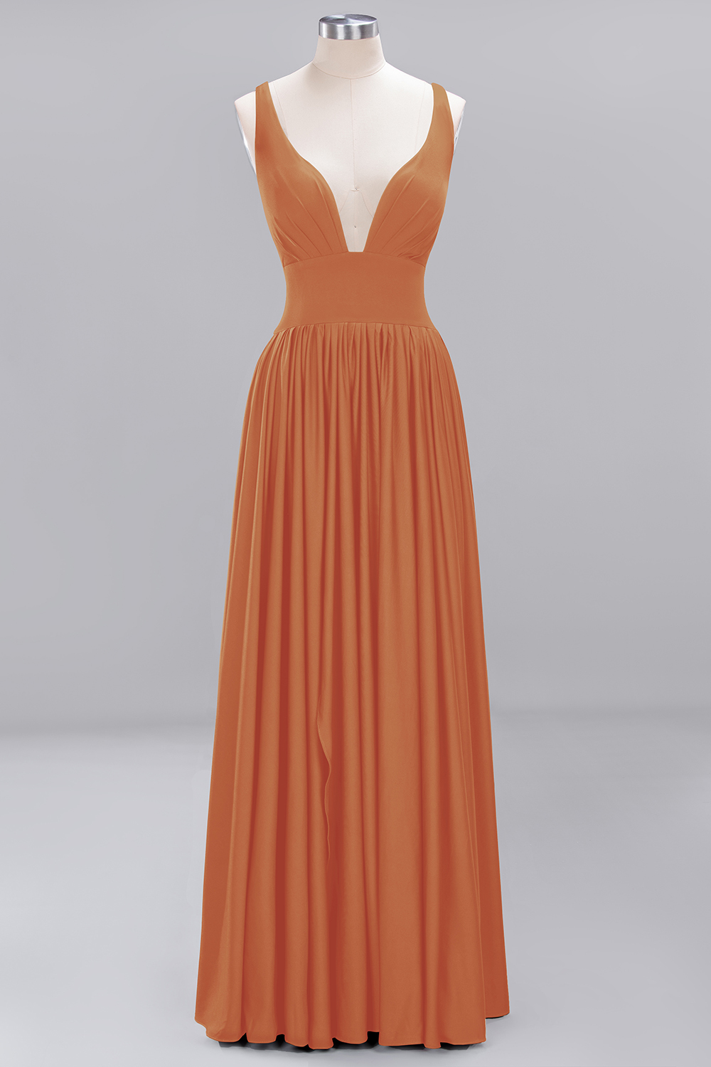 A-Line V-Neck Sleeveless Long Ruffles Bridesmaid Dress