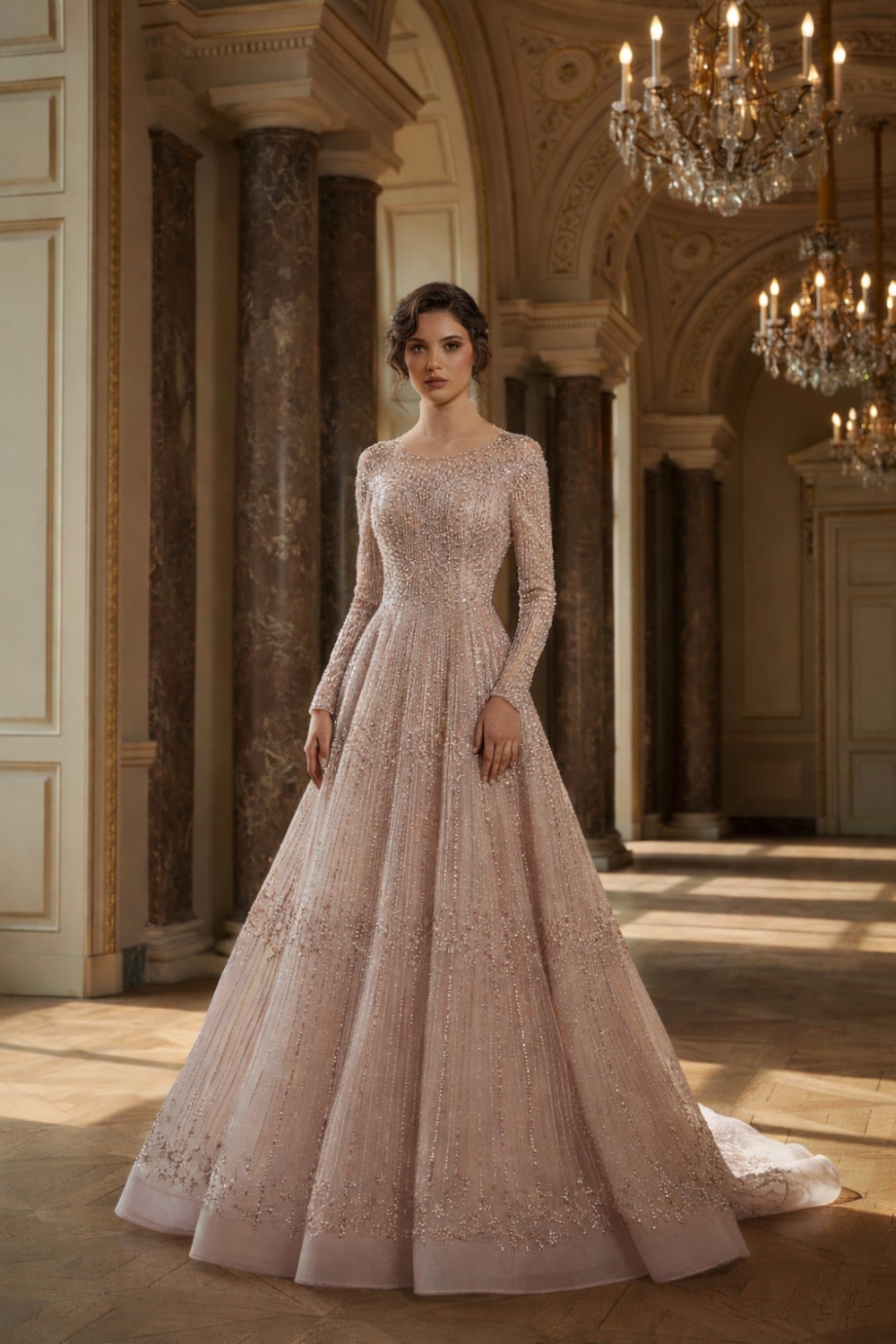 Elegant Long Sleeves Round Neck A-line Formal Dress