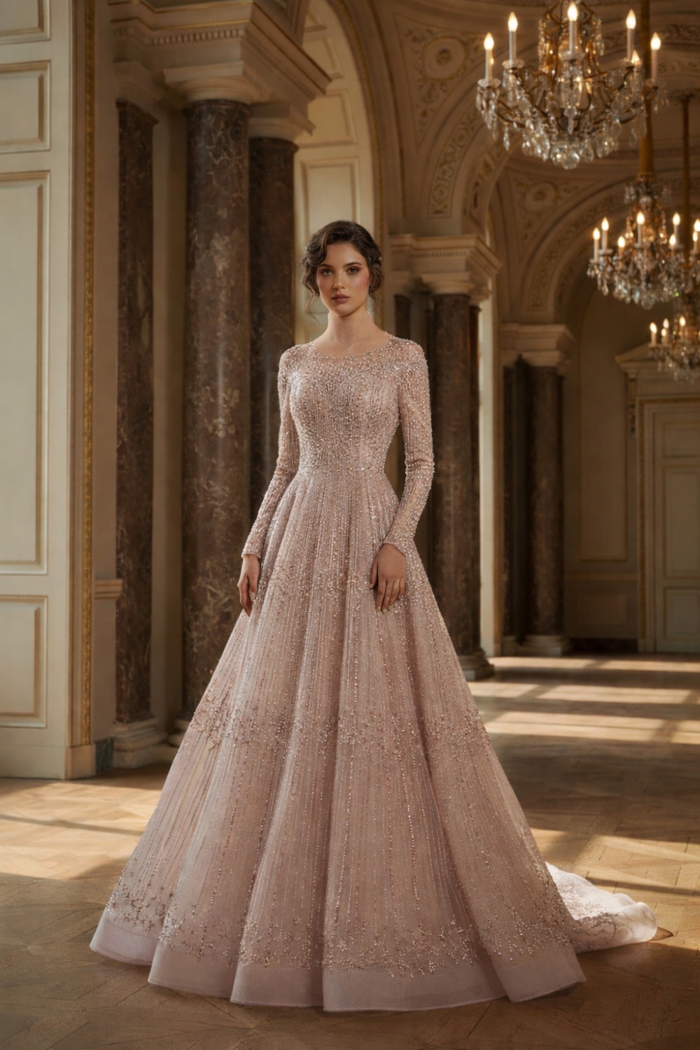 Elegant Long Sleeves Round Neck A-line Formal Dress