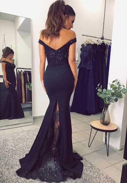 Chic Long Off-the-shoulder Floor-length Satin Mermaid Prom Dress