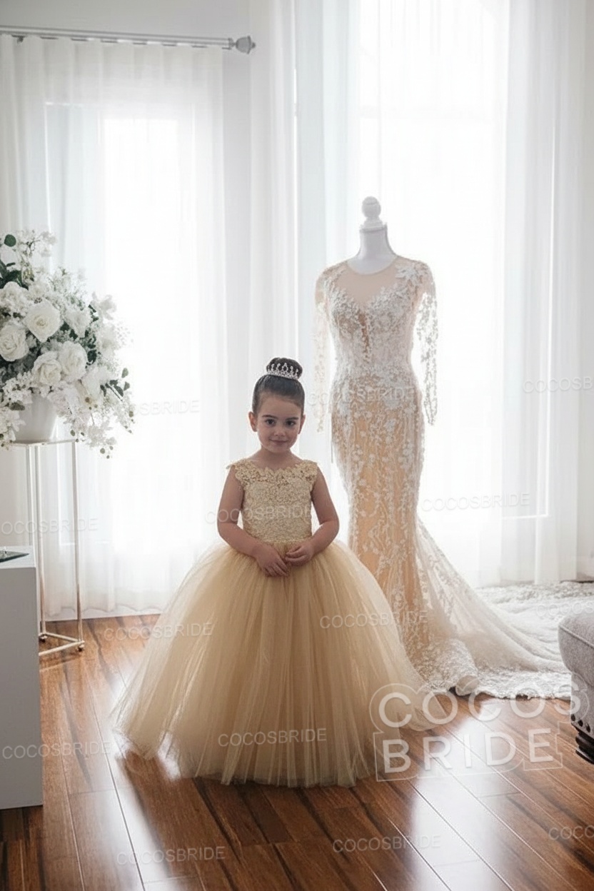 Cute Tulle Ivory Sleeveless Ball Gown Flower Girl Dresses