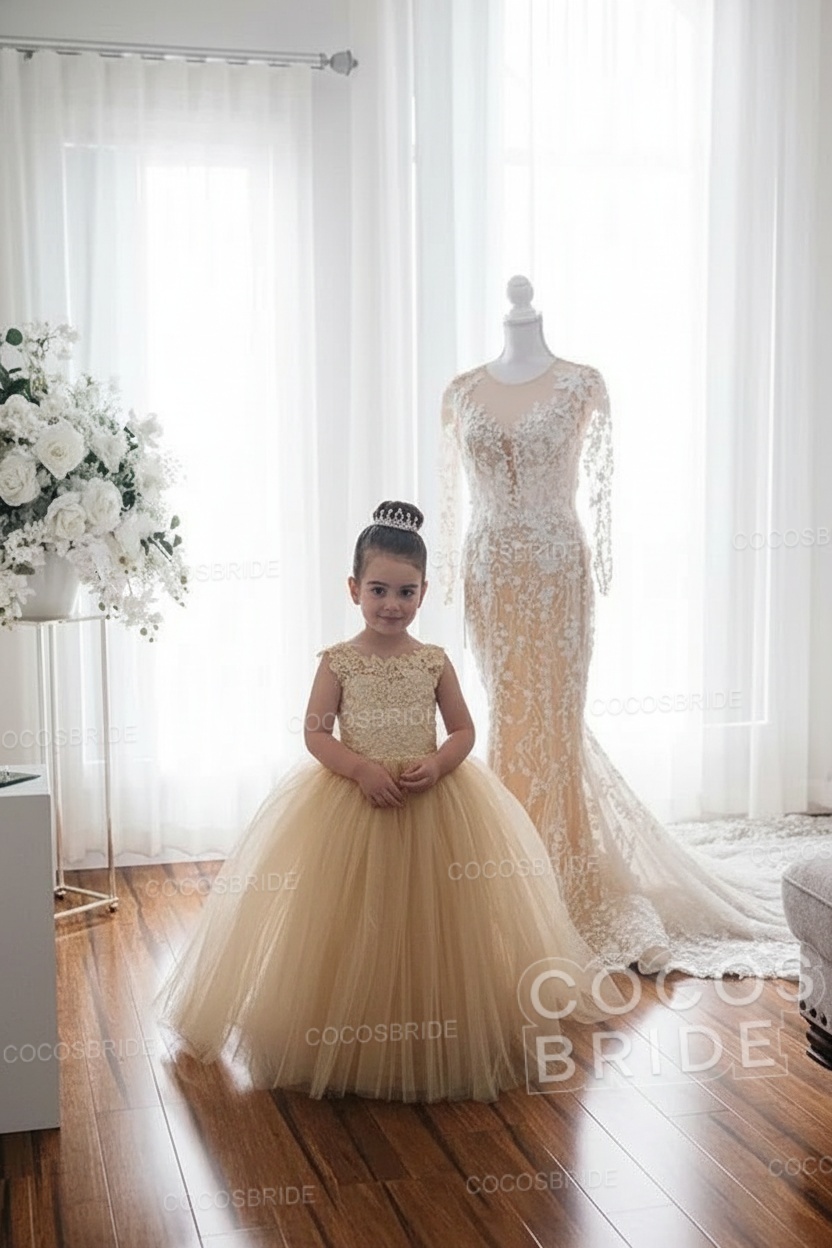 Cute Tulle Ivory Sleeveless Ball Gown Flower Girl Dresses