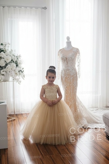 Cute Tulle Ivory Sleeveless Ball Gown Flower Girl Dresses