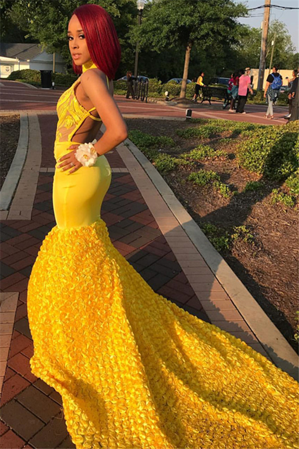Best High Neck Appliques Mermaid Prom Dress