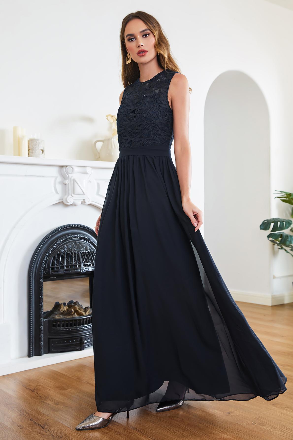 A-line Chiffon Crew Neck Floor Length Formal Dress Long Wedding Guest Dress