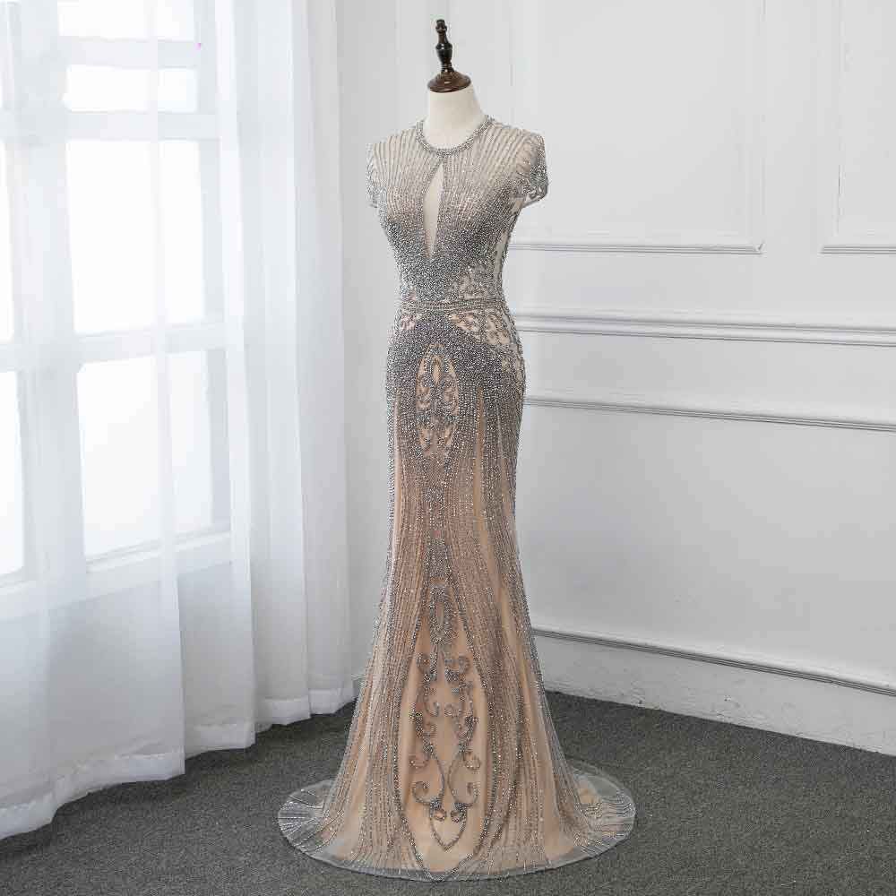 Long Mermaid Jewel Satin Beads Formal Evening Dresses