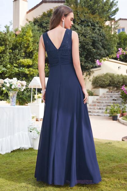 A-line Crew Neck Ruffle Chiffon Sleeveless Floral Lace Wedding Guest Dress