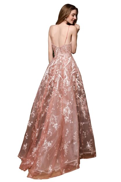 Dusty Pink Spaghetti Strap A-line Lace Prom Dress