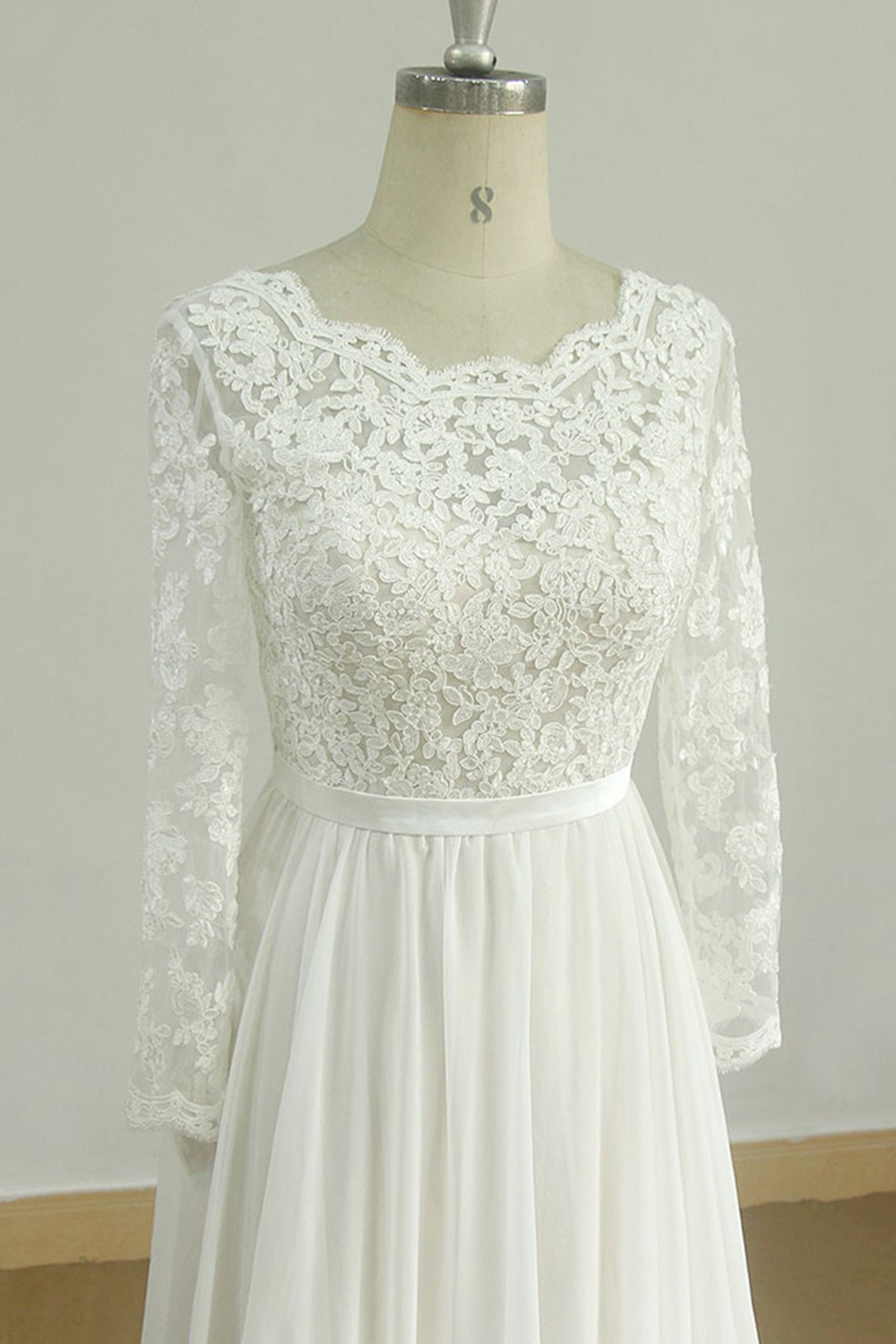 Long Sleeve A-line Lace Chiffon Tulle Wedding Dress