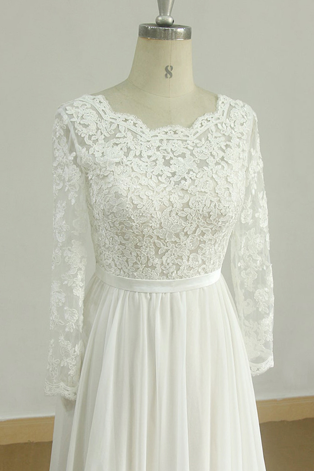 Long Sleeve A-line Lace Chiffon Tulle Wedding Dress